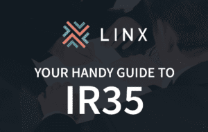 A graphic which says Linx - your Handy Guide to IR35 with a darkened background image of people working