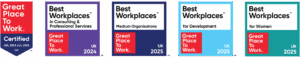 NRL's Great Place to Work and 4 Best Workplaces badges from 2024 and 2025.